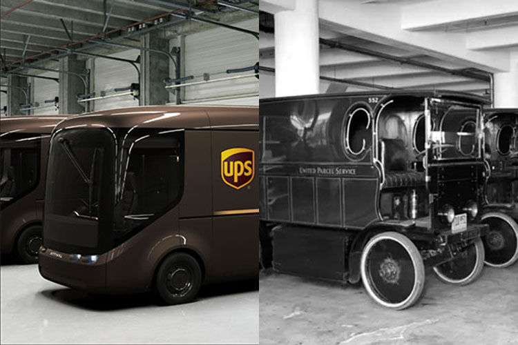 Old and new electric UPS delivery vans